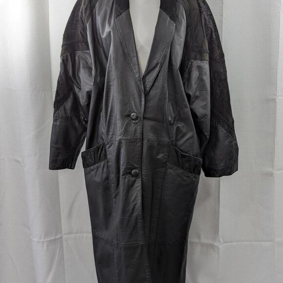 DIRECT ACTION! STUNNING FINE BLACK LEATHER, SUEDE, EMBROIDERED DETAIL COAT! SZ M - Picture 2 of 10